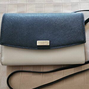 Kate Spade Crossbody Leather Wallet Bag Pouch Black Cream Tri Fold
